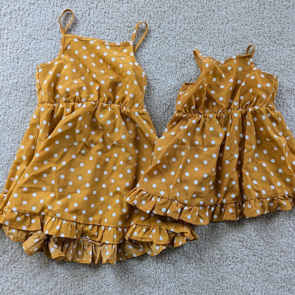 Mustard polka dot sister dresses
